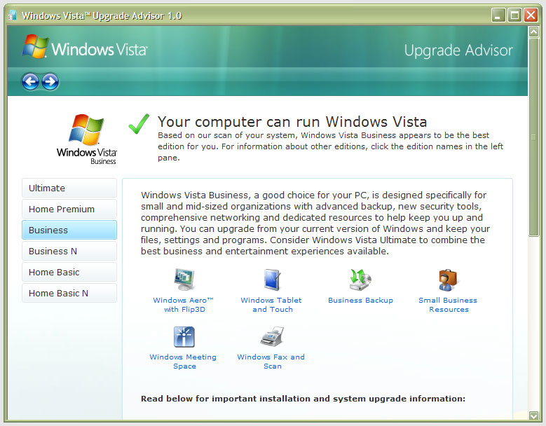 Windows Vista Upgrade Advisor