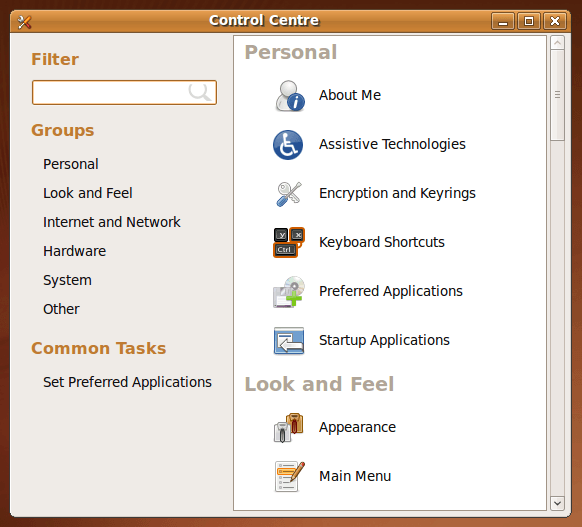 GNOME Control Centre in Ubuntu 9.10